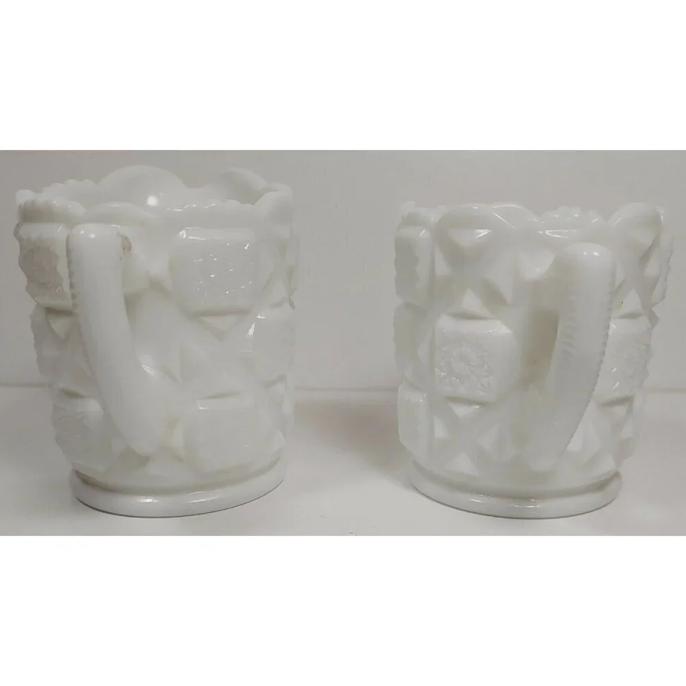 VTG Westmoreland White Milk Glass Flared Top Quilt Creamer and Sugar Bowl Set